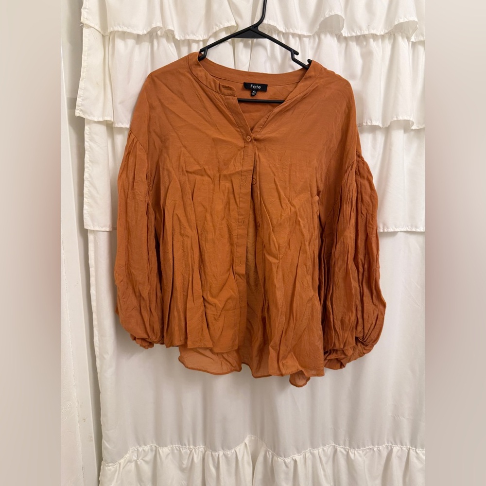 Women’s XL Fate Orange Long Sleeve Button Down Blouse